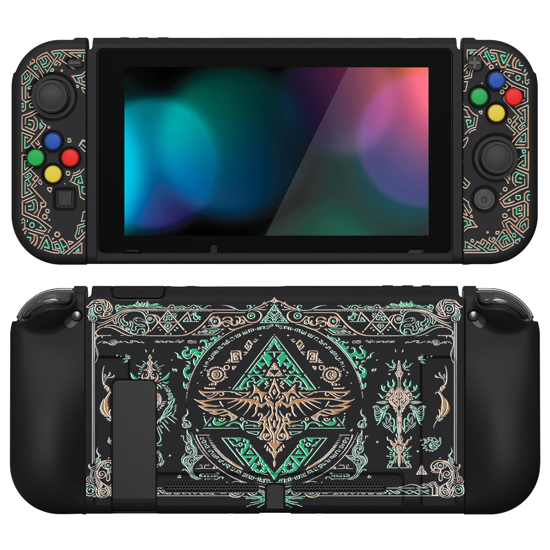 PlayVital ZealProtect-funda protectora suave para Nintendo Switch, Protector de pantalla de vidrio y agarres para el pulgar, tótem del reino