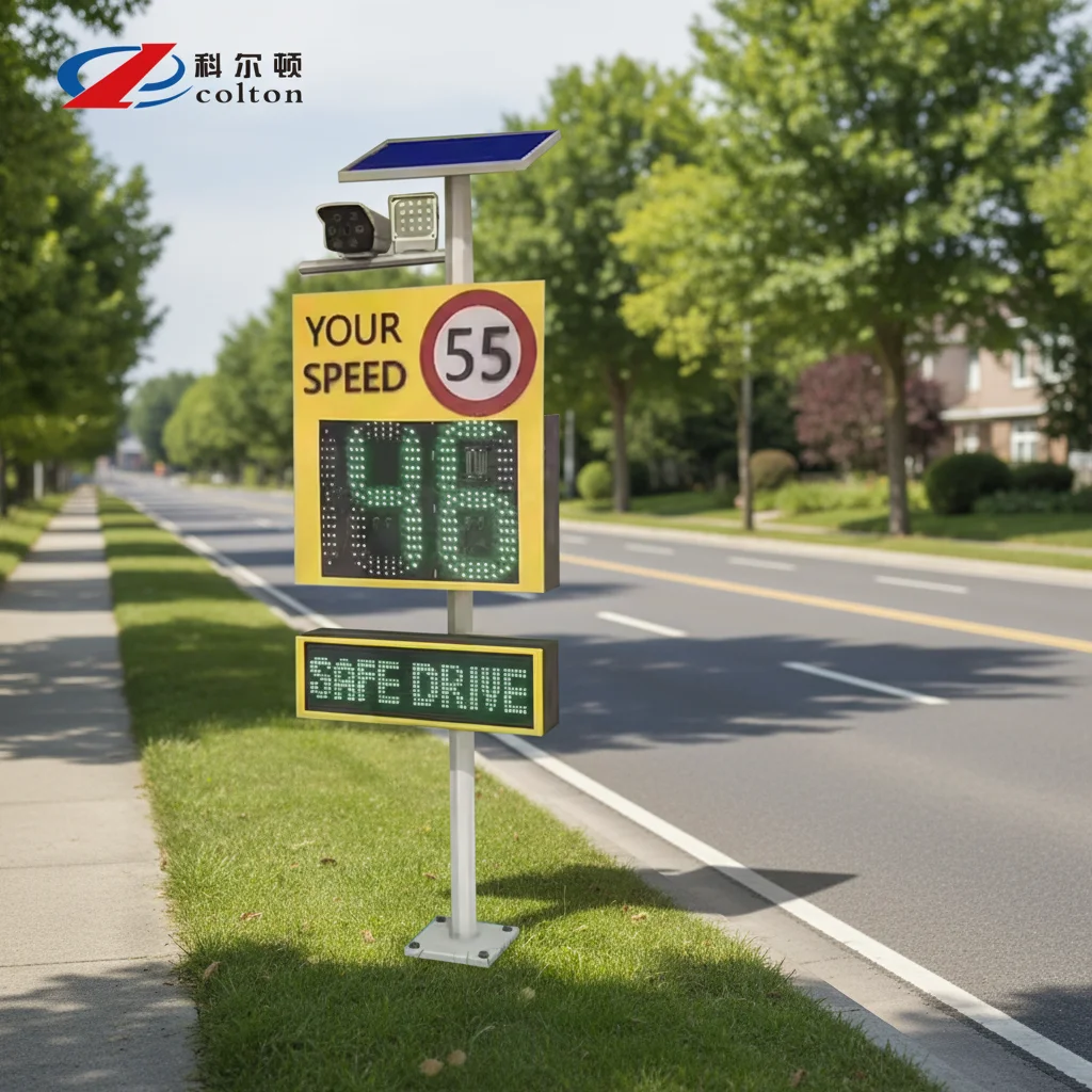 Solar Powered LED Digital Driver Feedback Security Protection Reflective Film Speed Radar Detection Traffic Sign Aluminum