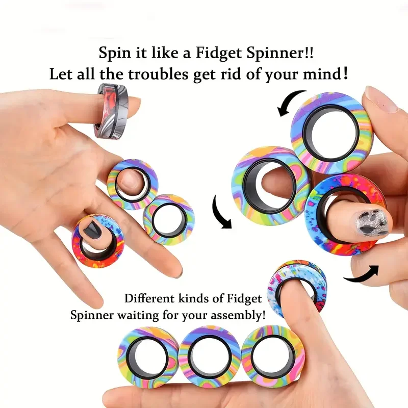 3 stks Magnetische Ringen Spinner Fidget Speelgoed Set Vinger Magneten Ringen voor Angst Relief Therapie Fidget Pack Cadeau voor Volwassenen Tieners Kid