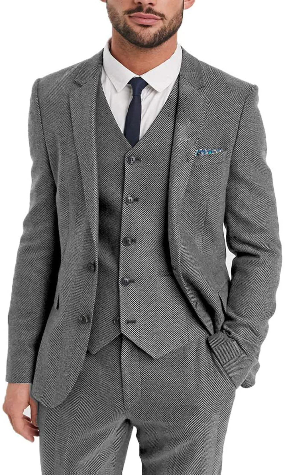 

Jacket Vest Pants Men Suits Herringbone Suits 3 pieces Vintage Notched Lapel Tweed Tuxedos Groomsmen Winter Wedding Suits