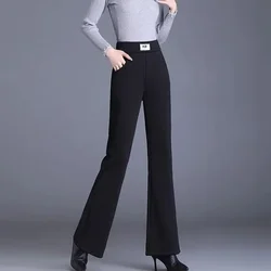 Black Micro Flared Pants for Women's Winter New Plush Wearing High Waisted Straight Leg High Waist Casual Suit Flared Trousers