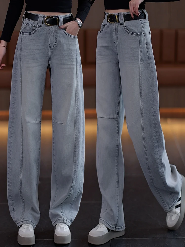 

Женские джинсы с высокой талией, облегающие, с широкими штанинами, весна-осень 2026, новый стиль, модные брюки-бананы из смесового хлопка, удобные