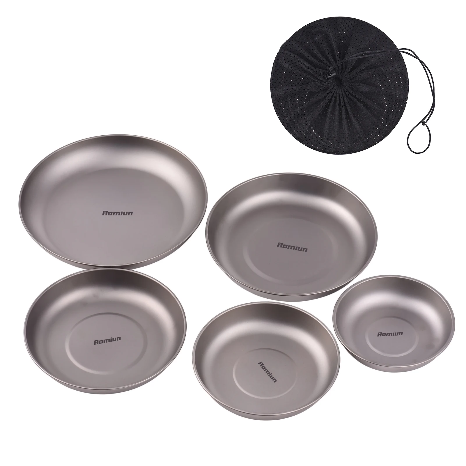 

5pcs Ti Camping Plate Lightweight Round Dinnerware Set Stackable Serving Plates for Backpacking Camping