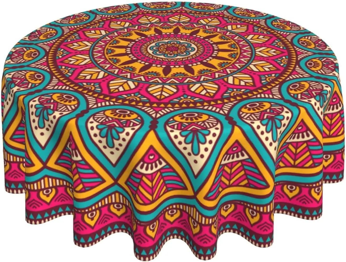 Red Mandala Tablecloth 60 Inch Round Washable Polyester Boho Table Cloth Fabric Farmhouse Table Cove for Picnic Camping Holiday