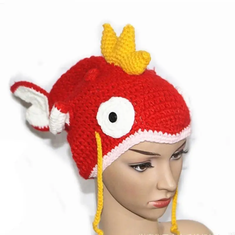 الكبار الاطفال اليدوية الكروشيه قبعة صغيرة محبوكة قبعة مضحك اللون ذهبية الكارب الحيوان مطاطا بسط قبعة الجمجمة تأثيري حفلة
