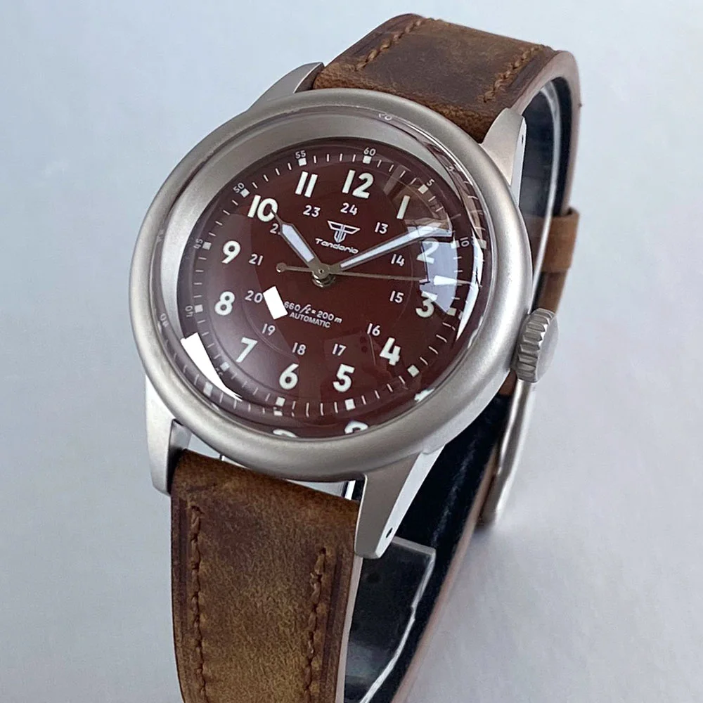 Reloj Retro de cristal con cúpula de burbuja de campo de 36mm NH35, movimiento automático, luminoso, resistente al agua, 20bar, reloj de pulsera militar Retro