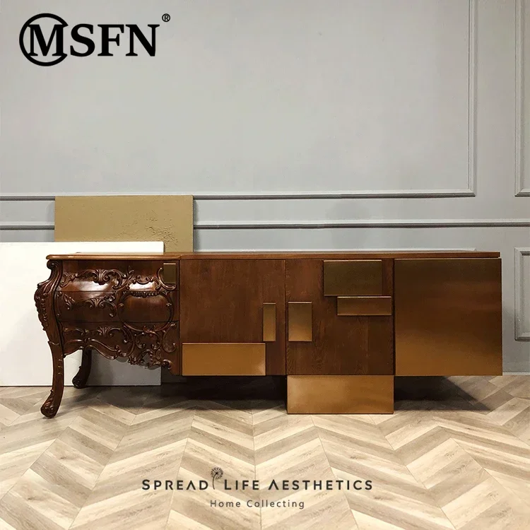 Creative Retro Classic Baroque Solid Wood Carving Entrance Cabinet Sideboard Cabinet