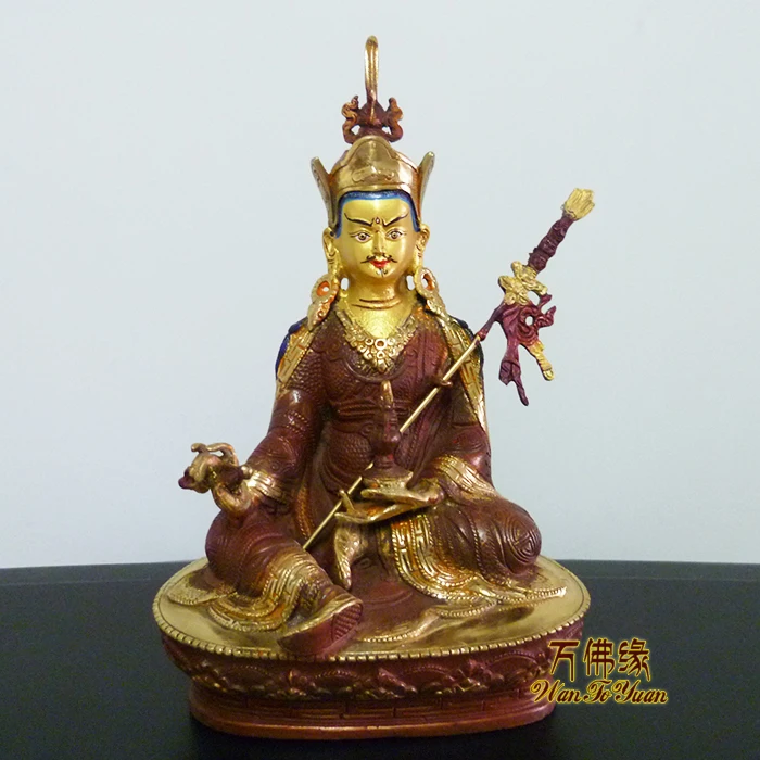 Collection # HOME OFFICE-efficacious Talisman House Protection # Tibetan Buddhism Padma Sambhava gilding brass Buddha statue