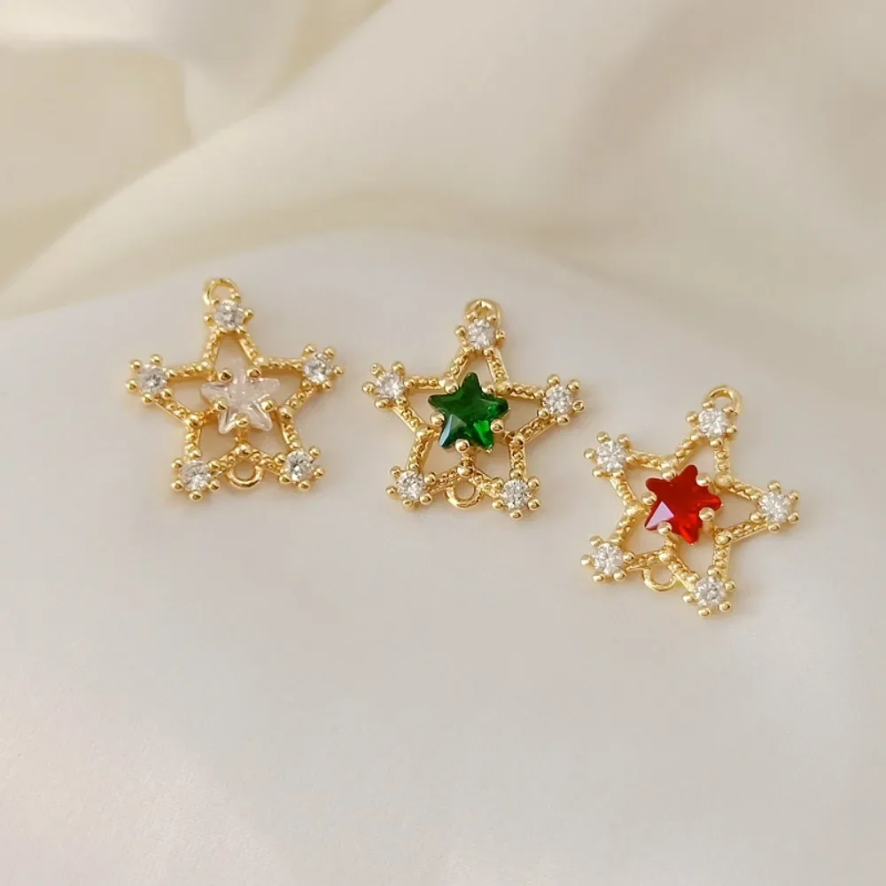 

14K Gold-plated and Inlaid Zircon Five-pointed Star Double Hanging Star Bracelet Necklace, DIY Handmade Accessory 15mm