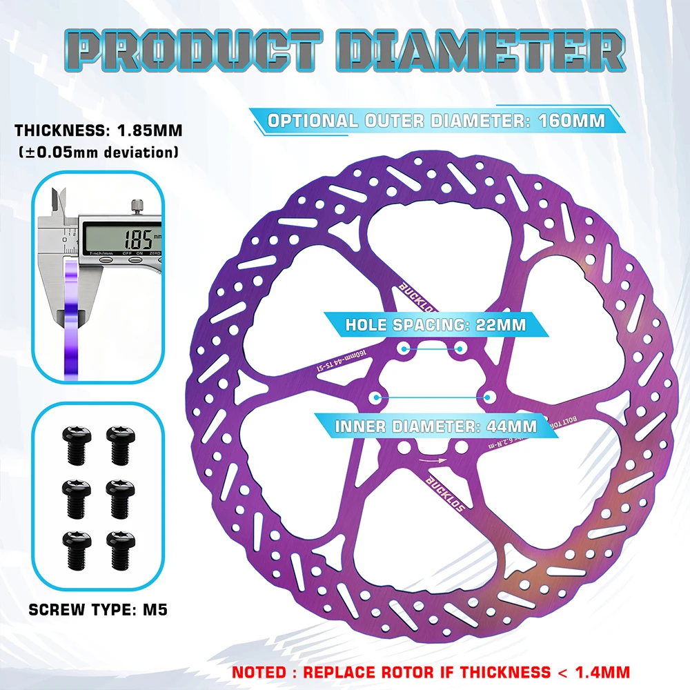 BUCKLOS Bike Hydraulic Disc Brake 140/160/180/203mm Bicycle Rotors Stainless Steel Bike Disc Brake