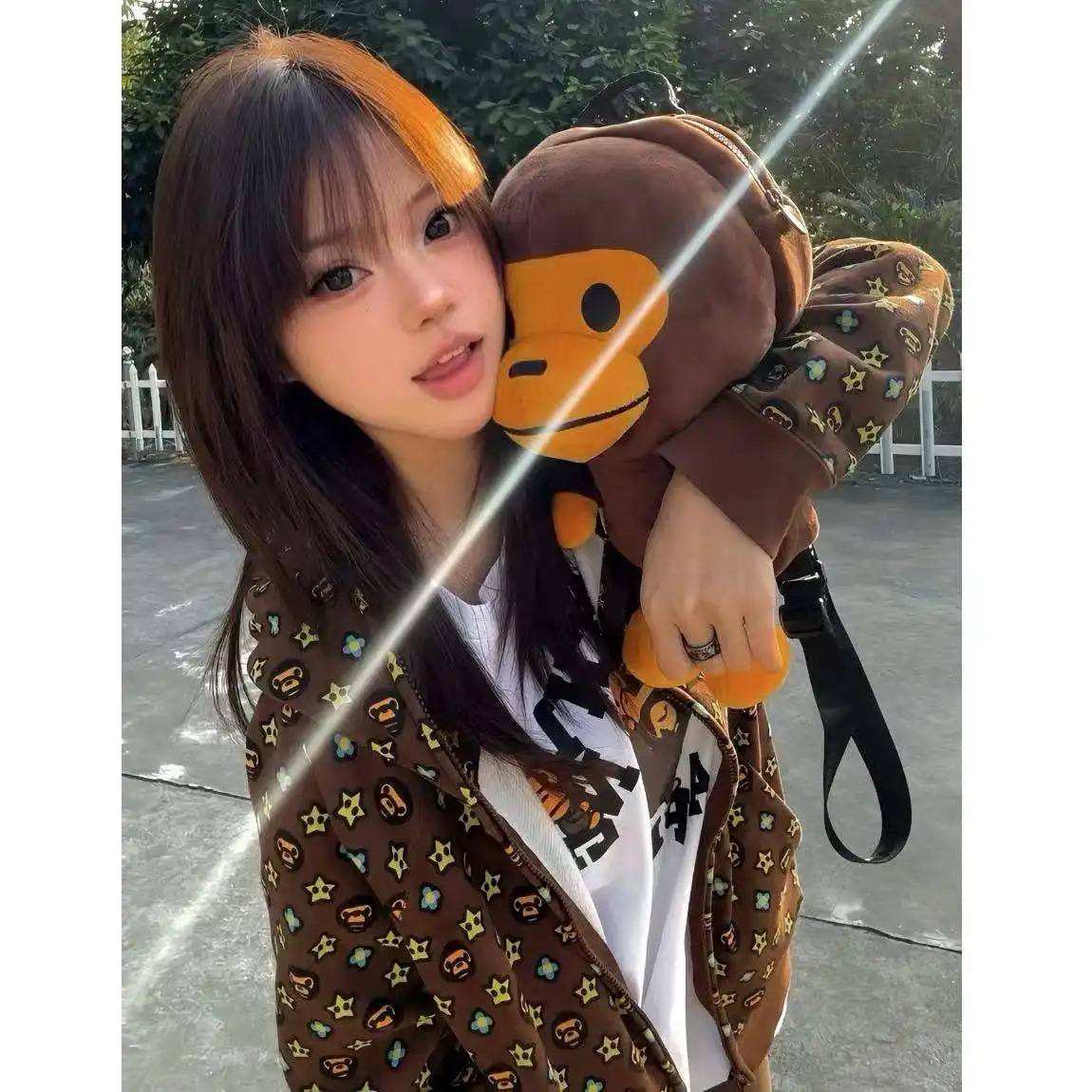 뉴진스 미로 후드 스웨트셔츠 가디건 프린트 다용도 아우터웨어 루즈핏 롱 슬리브 지퍼 클로저 출퇴근용