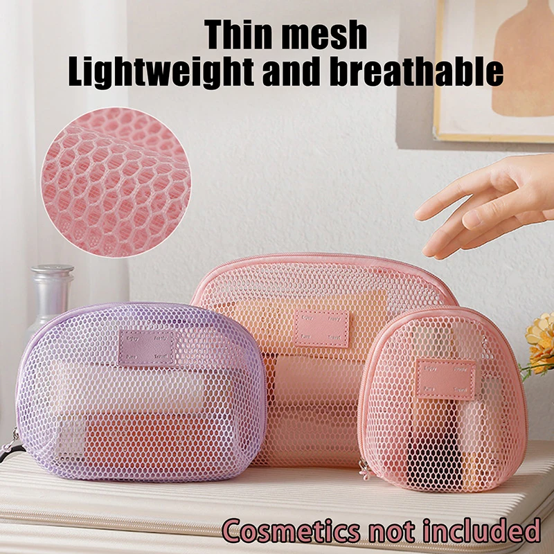 

Solid Color Mesh Cosmetic Bag Lightweight Transparent Makeup Pouch Multi-function Handheld Cosmetic Organizer Lipstick Organizer