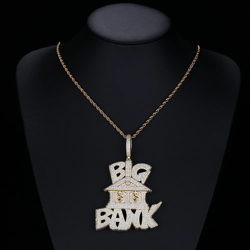 

Euro-American Hip Hop Necklace: "BIG BANK" Dollar Sign Pendant with Full Micro-Pavé Diamonds
