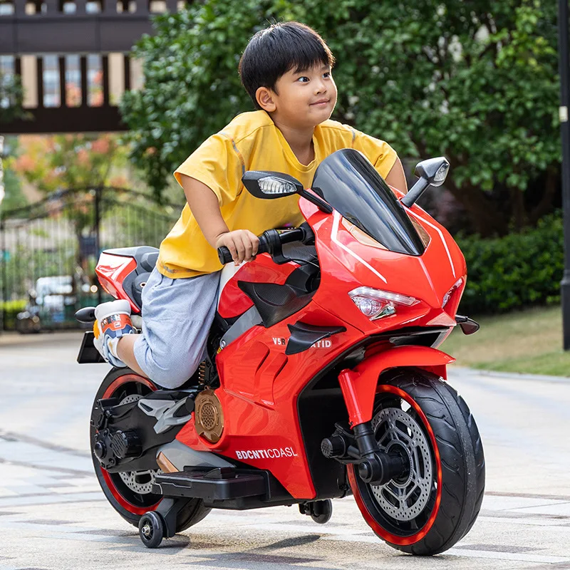 V5 new children's electric two-wheeled motorcycle rechargeable children and babies can sit in a double large toy car