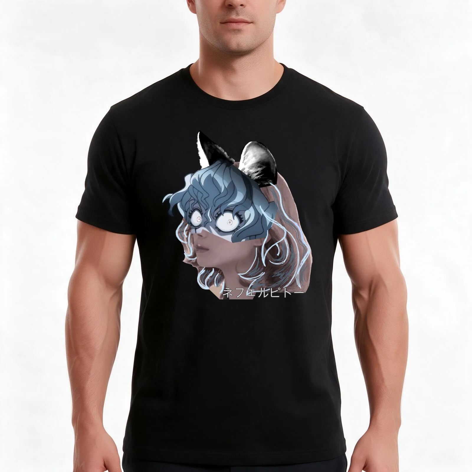 Neferpitou portrait T-Shirt, Summer Casual Cotton Tee, Oversized Streetwear Tops, Vintage Graphic Print, Loose Fit Short Sleeve