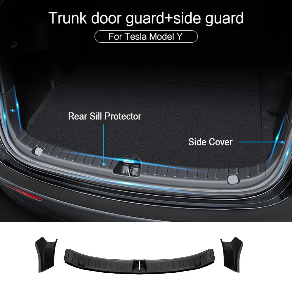 For Tesla Model Y Trunk Sill Protector Pad TPE Rear Cargo Threshold Cover ABS Bumper Plate Mat Sides Insert Fender Accessories