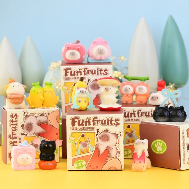 

Cute Cat Pai Fun Fruit Blind Box Cartoon Resin Desktop Ornament Home Decoration Surprise Mystery Box Lovely Decor Wholesale Gift