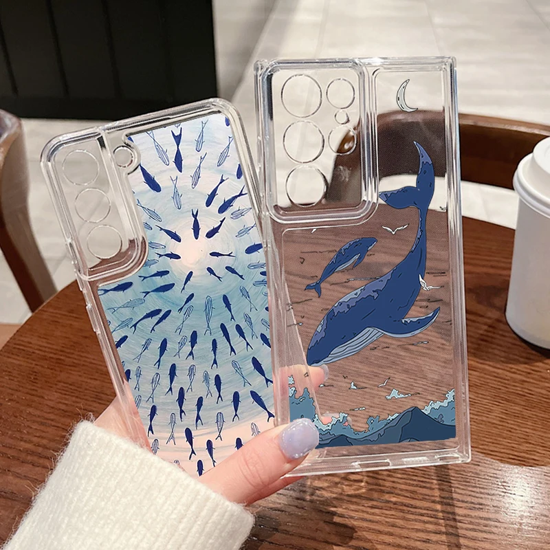 Shark Print Silikon Handyhülle für Samsung Galaxy A17 A55 A25 A56 A16 A26 A36 A15 S25 Edge S23 S24 Ultra S22 S24 FE Klare Abdeckung
