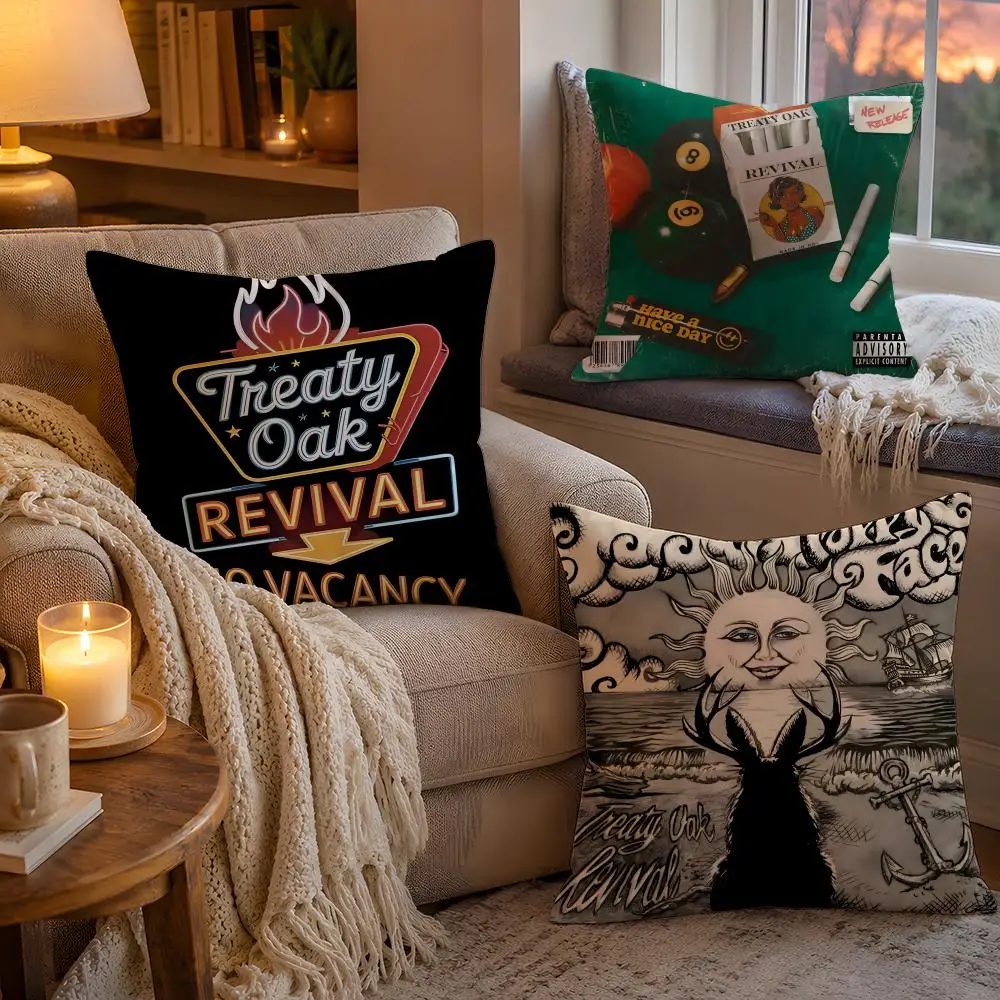 T-Treaty Oak Revival Cushion Cover Soft Plush Cushion Cover Double Print And Invisible Zipper For Sofa Home Car Use