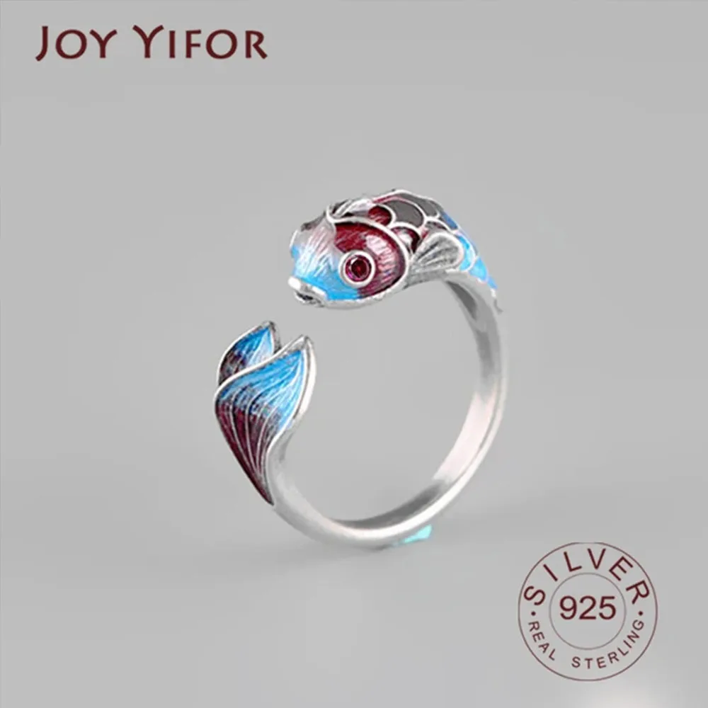 Bague poisson Koi bleu violet pour femme, bijoux vintage, matiques en argent regardé 925 pour femme, bague en cristal de cuir chevelu vert, matiques de mariage pour femme