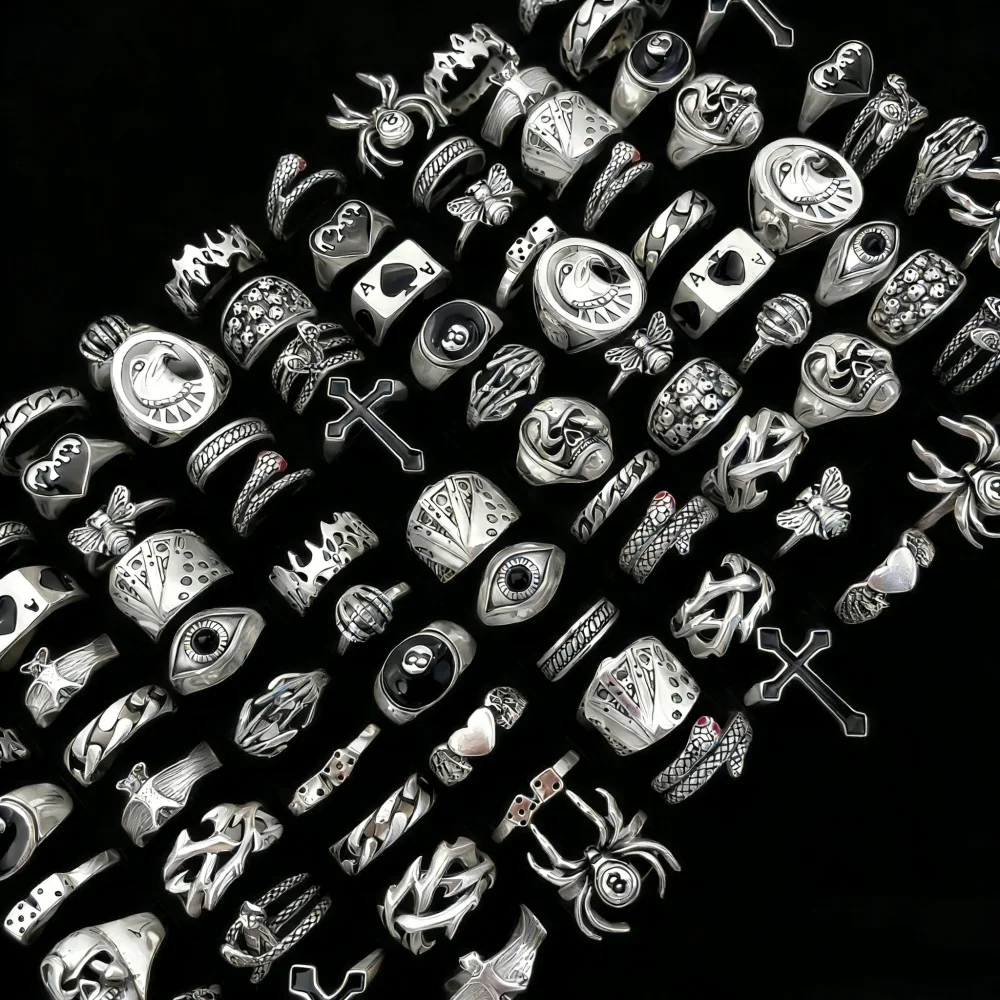 10/20Pieces Vintage Punk Skull Rings Set For Women Men Mix Style Fashion Gothic Hip Hop Eye Spider Jewelry Party Gifts