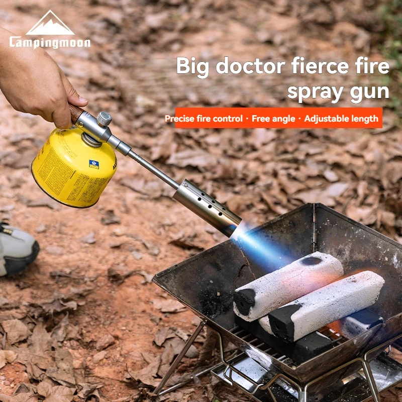 

CAMPINGMOON MT-3955 деревянная ручная бутановая газовая горелка, вращающаяся на 360 градусов пламенный пистолет 12000 ккал для кемпинга, барбекю, сжигания свиных волос