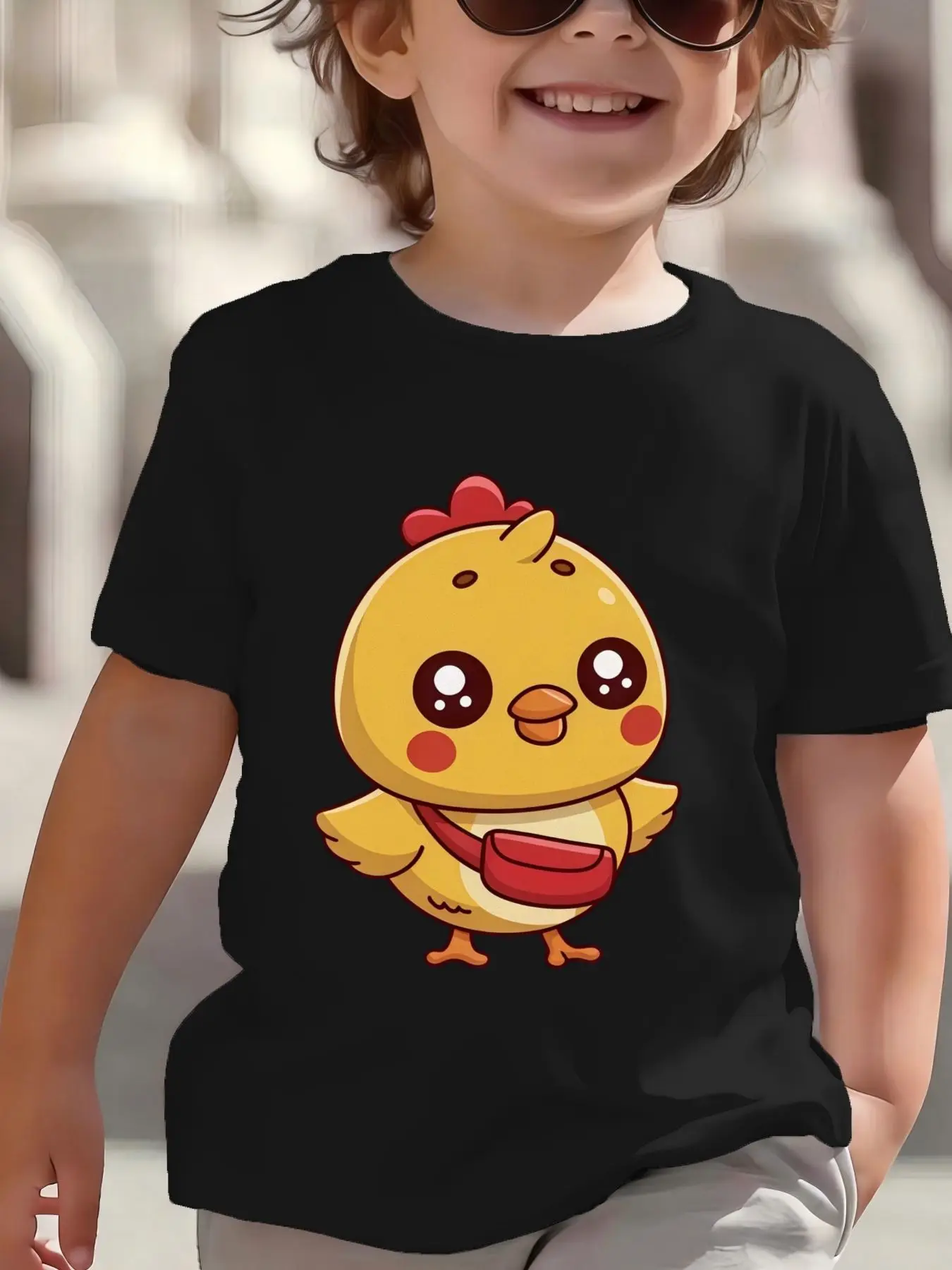 Kids Cute Little Chick Graphic Tee Boys Girls Family Matching Short Sleeve Lovely Animal Cartoon Casual Daily Wear T Shirt