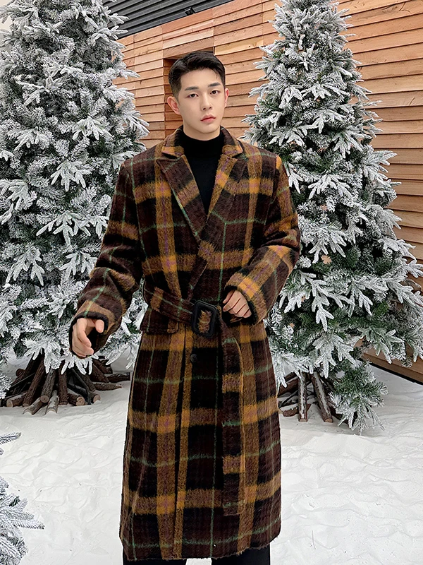 

Autumn Winter Mid-Length Woolen Coat Trendy Caramel Color Cheered Pattern Classic Sle Children's Faion Outerwear