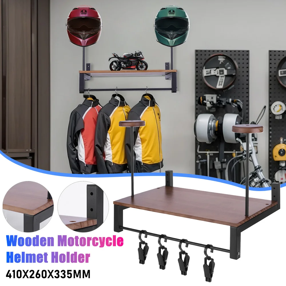 

Wooden Display Rack For Motorcycle Accesory Wall Mount Helmet Hanger With 5 Hooks Motorcycle Gear Organizer Shelf Moto Equipment