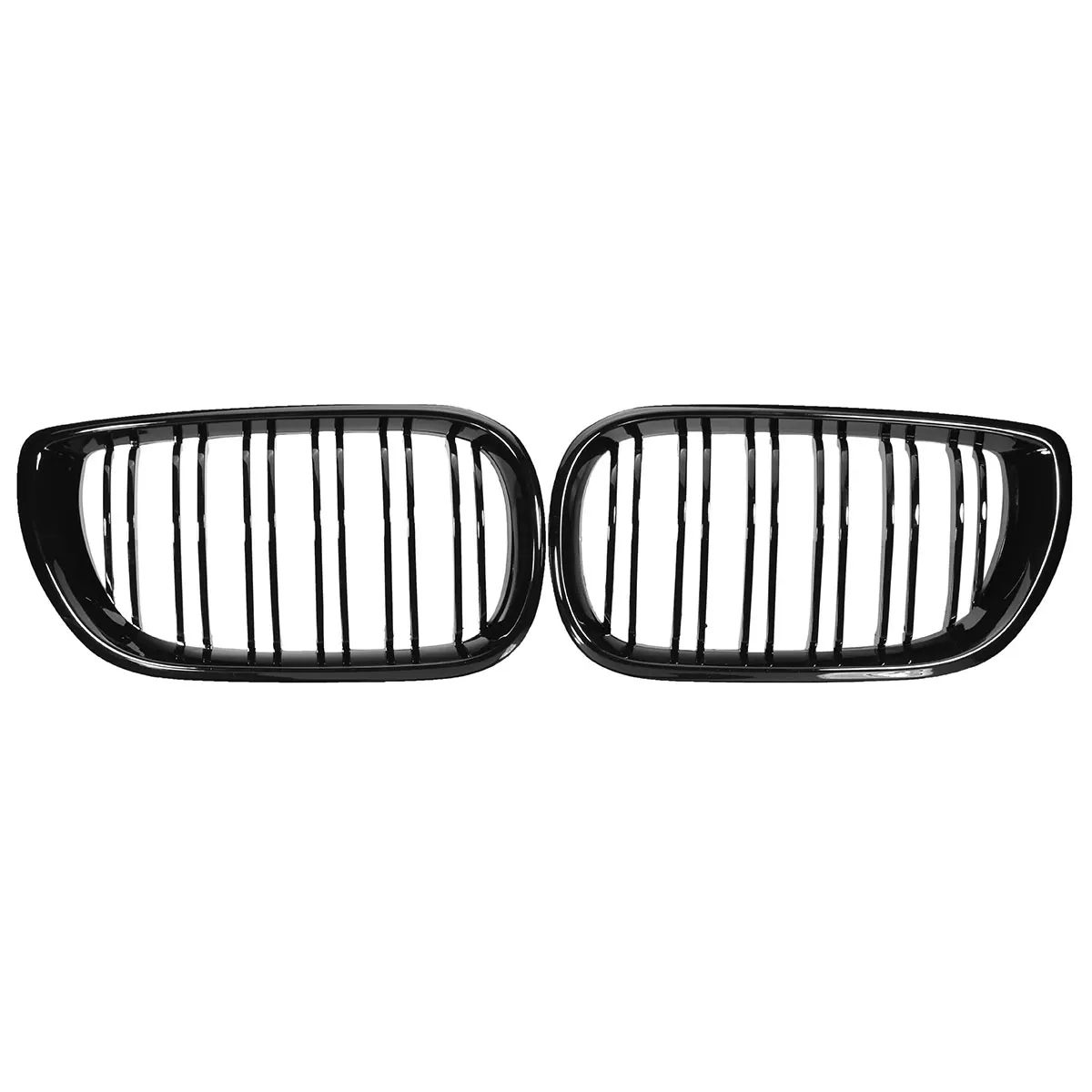 Pair Car Front Kidney Grills Gloss Black 2 Slat Hood Grill For BMW 3 Series E46 4 Door 2002-2005 Racing Grille