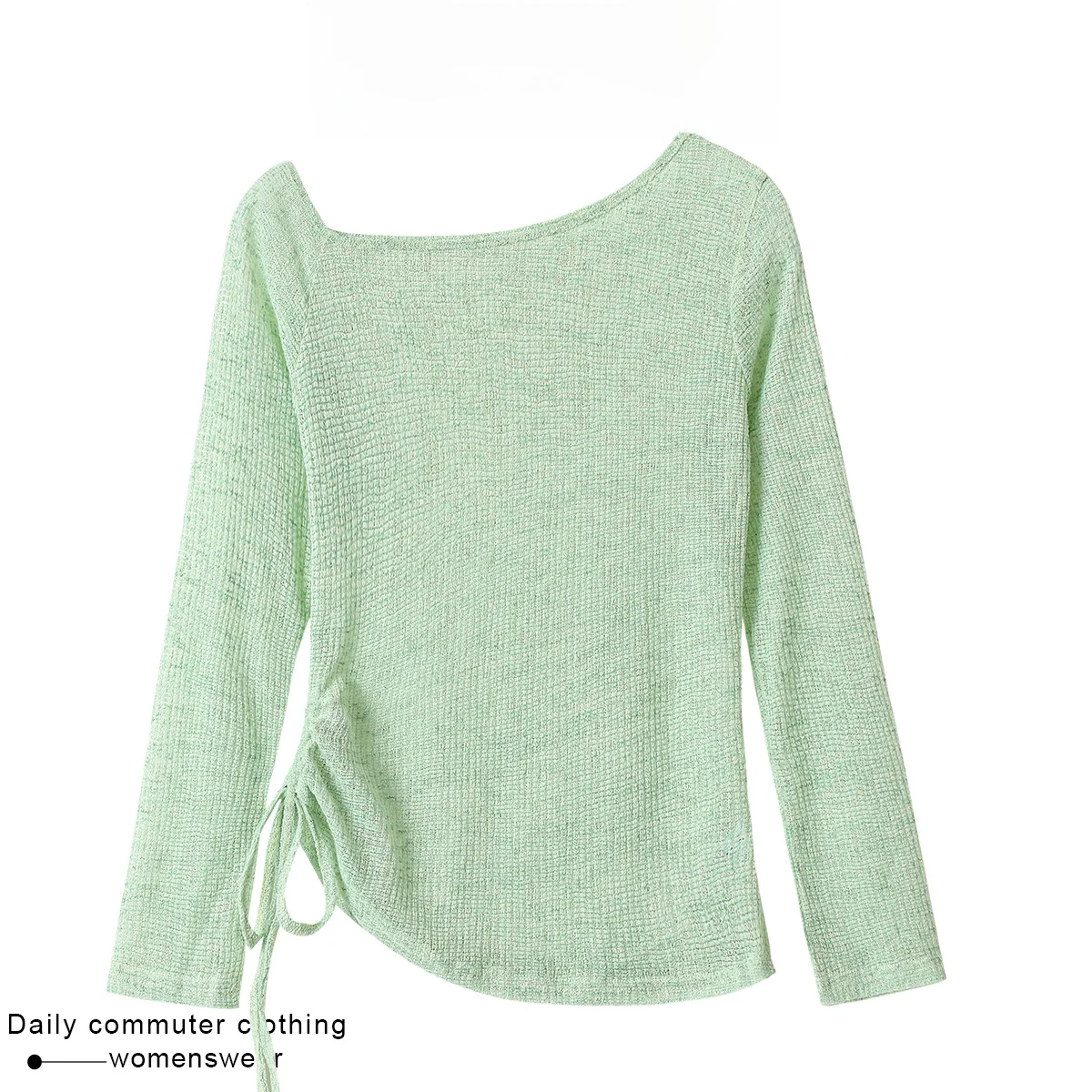 

Coshehkg Green Knitted Long Sleeve Women's Cover up Sun Protection Shirt Drawstring Versatile Top Spring Summer New Style