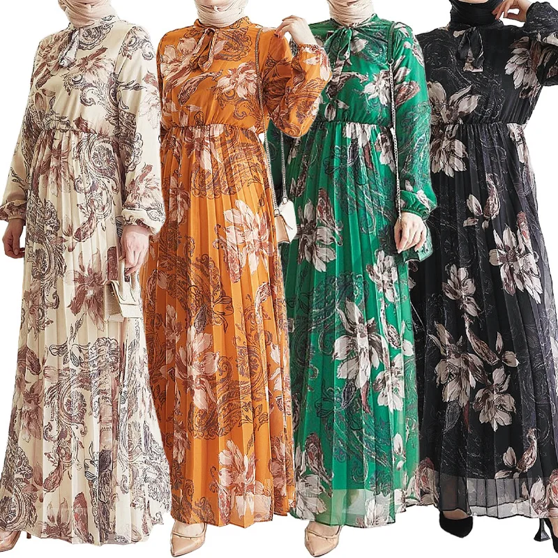 Vestido musulmán elegante de gasa Abayas para mujer musulmana de Turquía elegante vestido liso de moda Jubah de manga larga con cinturón