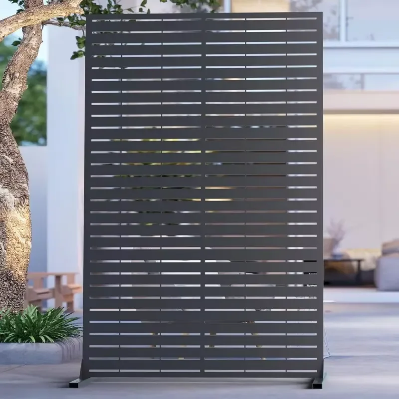 Custom Metal Privacy Screen Outdoor 6FT Cut Steel Garden Divider Panel with Stand Decorative Modern Privacy Screen