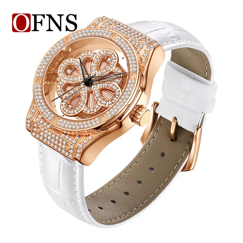 OFNS brand quartz watch hollowed out women's watch high-end full diamond waterproof rotating belt fashion watch