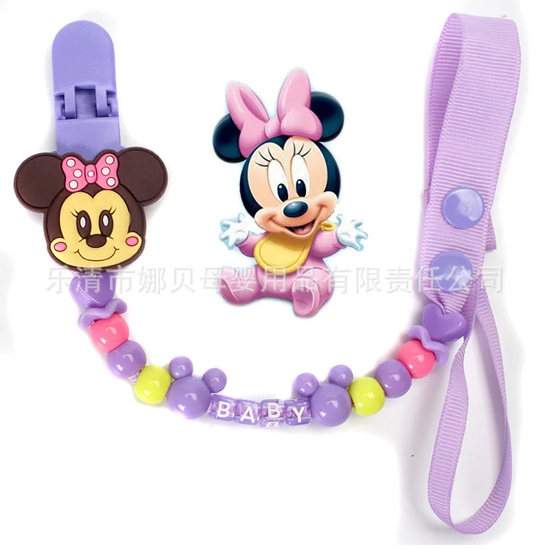 Disney Anime Baby Pacifier Hole Clip Chain Figures Toys  Anti-lost Chain Stitch Mickey Mouse Baby Silicone Belt Newborn gifts