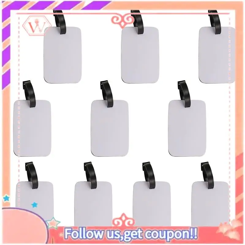 AT84-10PCS Sublimation Blank Luggage Tags White Blank Travel Bag Baggage Tags With Strap Double Sided Suitcase Label Tag