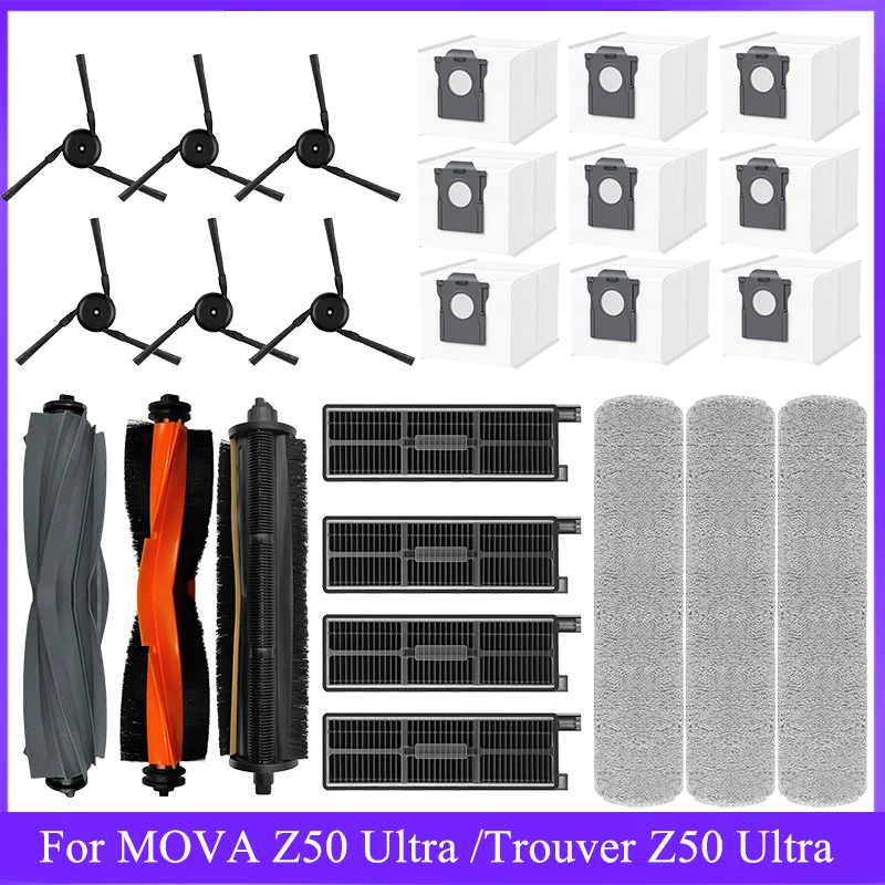 Replacement For MOVA Z50 Ultra /Trouver Z50 Ultra Main Brush Side Brush Mop Cloth Dust Bag Filter  Vacuum Cleaner Spare Part