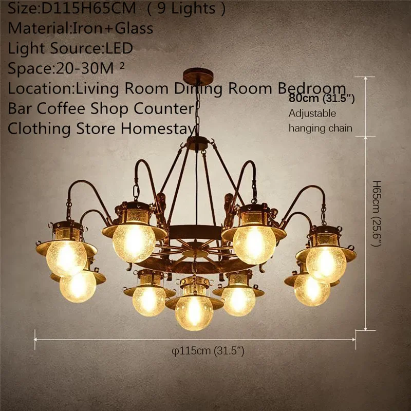 RONIN American Retro Pendent Lamp Industrial Wind Living Room Restaurant Loft Clothing Store Cafe Bar Box Homestay Chandelier