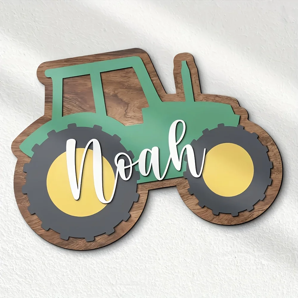 Customized wooden tractor logo, personalized name 