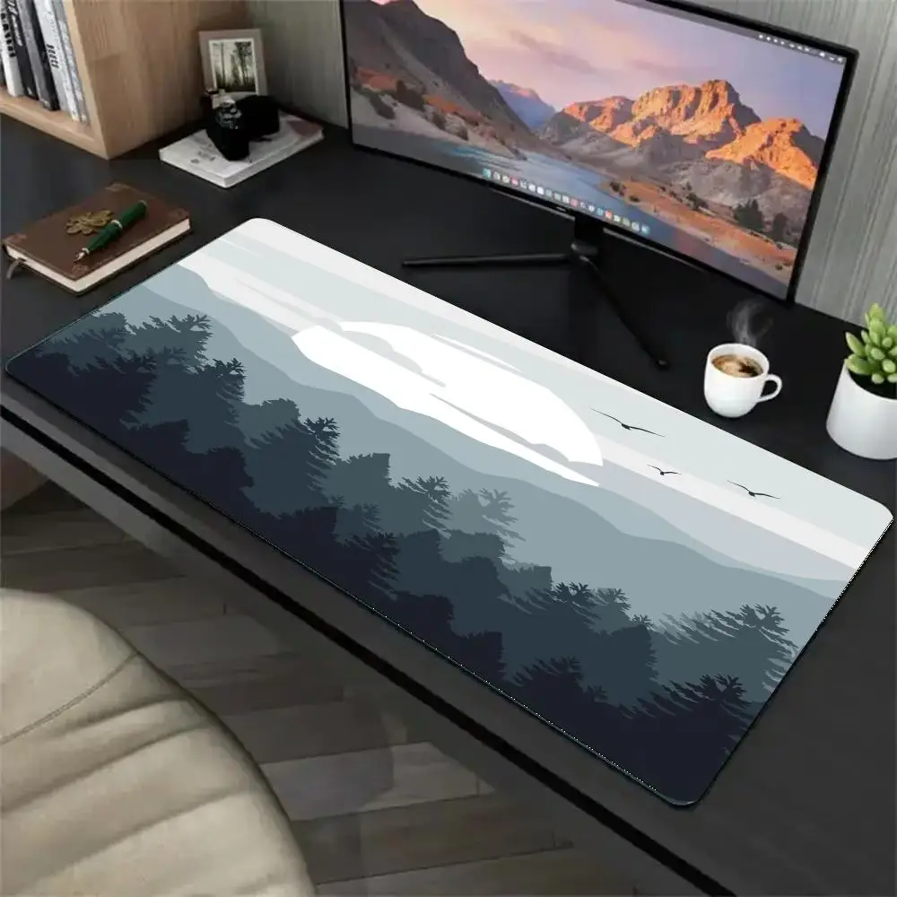 Minimalist Misty Mountain Forest Large Mouse Pad, Aesthetic  Ink Wash Style Desk Mat, Non-Slip Smooth Gaming & Office Mousepad