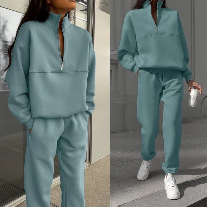 Women\'s Marketing Suits 2025 Autumn Winter Latest Solid Versatile Thick Long Sleeved Sweatshirt Long Pants Set Two-Piece Set