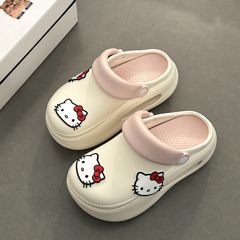 Sanrio Anime Hello Kitty Women Slippers Cartoon Summer Girls Student Thick Bottom Anti-Slip Slippers Cute Soft Sandals Home Bath