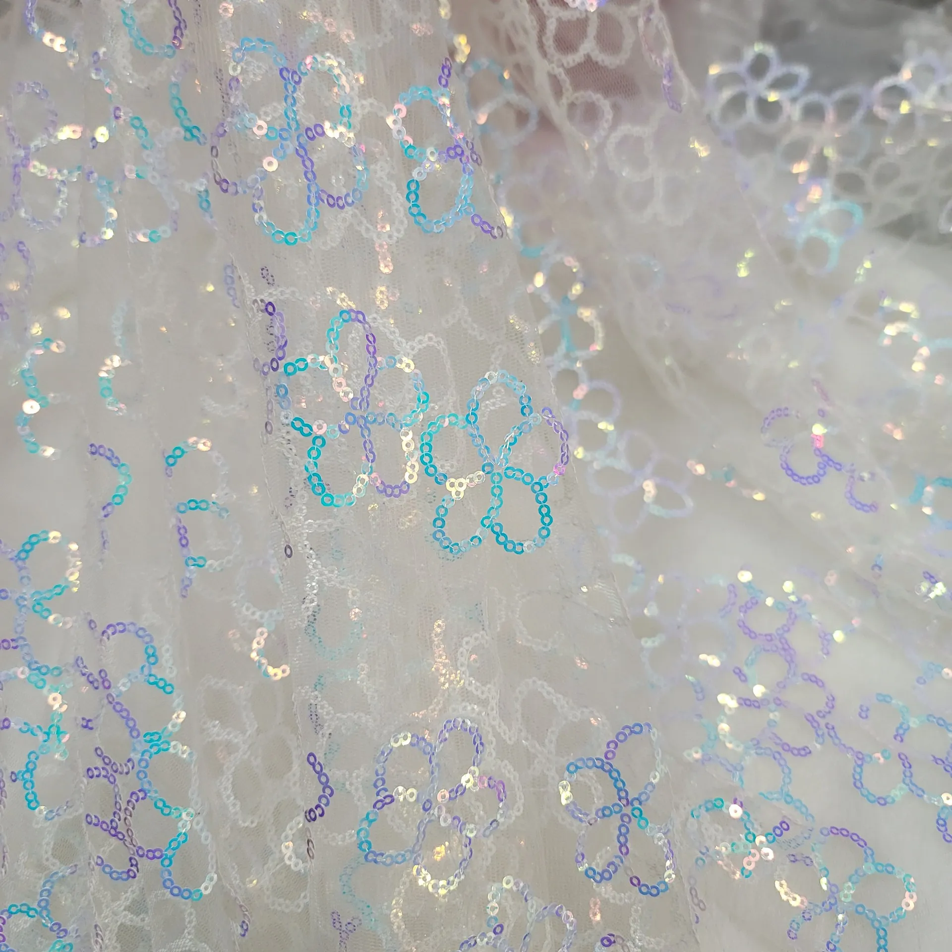 3mm Tulle Sequin Embroidered Tulle Mesh Fabric Multicolor Plum Blossom Lace Sequined Material for Dresses
