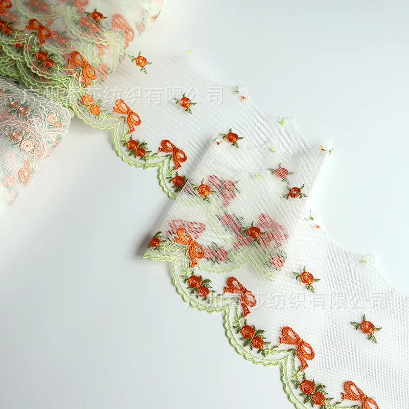 3 Yards Soft Orange Tulle Mesh Ivory Fabric Venise Lace Trim Embroidery Sewing Crafts Doll Material Lace Edge Skirt 11cm wide