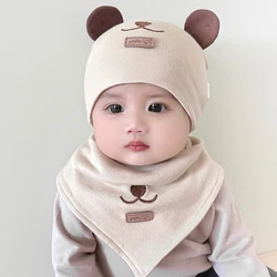 Cartoon Bear Baby Hat With Bib Breathable Soft Cotton Newborn Boy Girl Beanie Cap Cute Comfortable Infant Hats