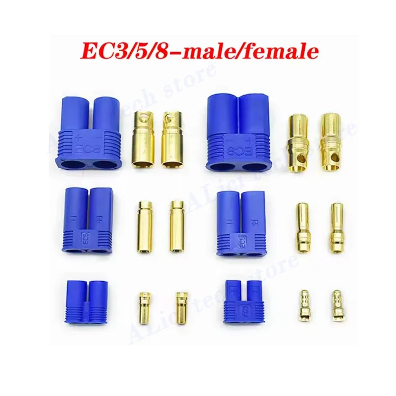 1 Juego de enchufe modelo EC5 de 5mm EC3 EC8, enchufe de batería de alta corriente 100A, adaptador de carga de batería LiPo RC, conectores macho y hembra