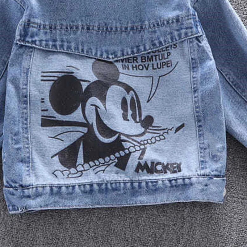 Disney Boys and Girls Mickey Denim Jacket Coat Children\'s Cotton Coat Cartoon Cute Long Sleeve Fashion Denim Coat