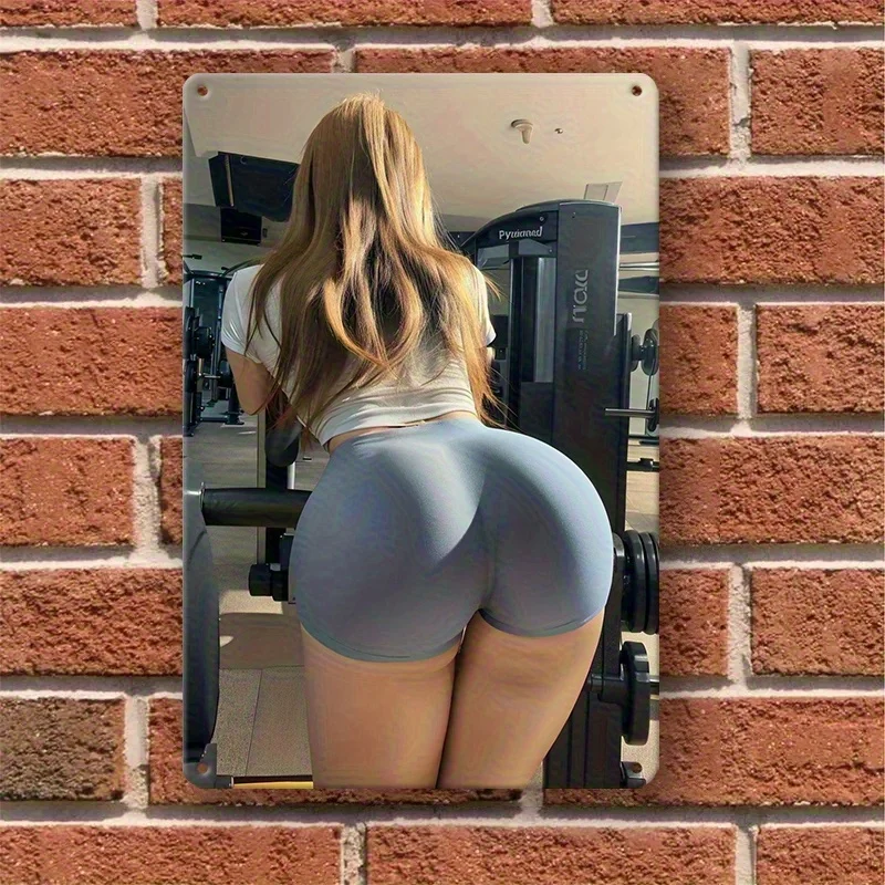 Arte de pared metálico vintage con diseño de trasero, decoración divertida de hierro rústico para gimnasio, pre-perforado par