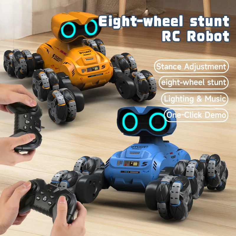 New Remote Control Dog Wally Robot Automatic Demonstration with Music Rotating Stunts Eight-Wheel Side Walking Swing Arm Remote