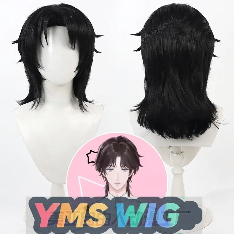 【yms-wig】laserデビューデー-関州スカイ-コスプレウィッグ-ブラック-ミドルパート-レイヤードアップターンドトップヘア